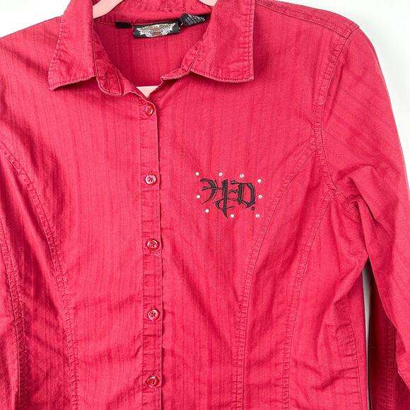 Harley-Davidson Button Down Embroidered Logo with Rhinestones Blouse - Picture 4 of 6